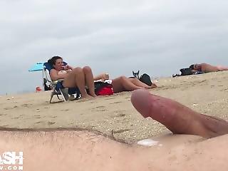 best of On penis japanese beach handjob redhead