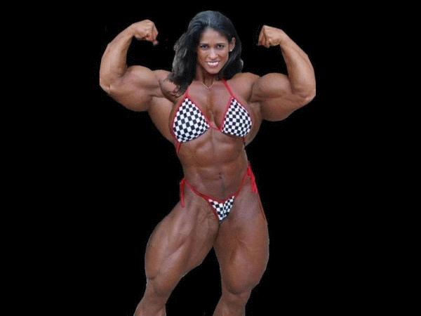 Female bodybuilder poses shows physique
