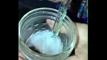 Clio drinks sperm cocktail with icecubes