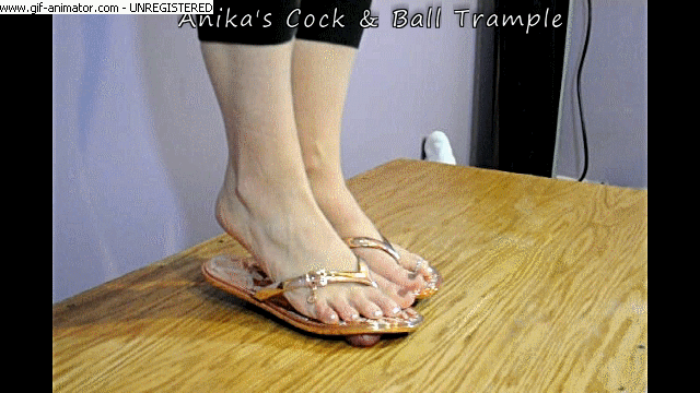 Flip flops trample small penis