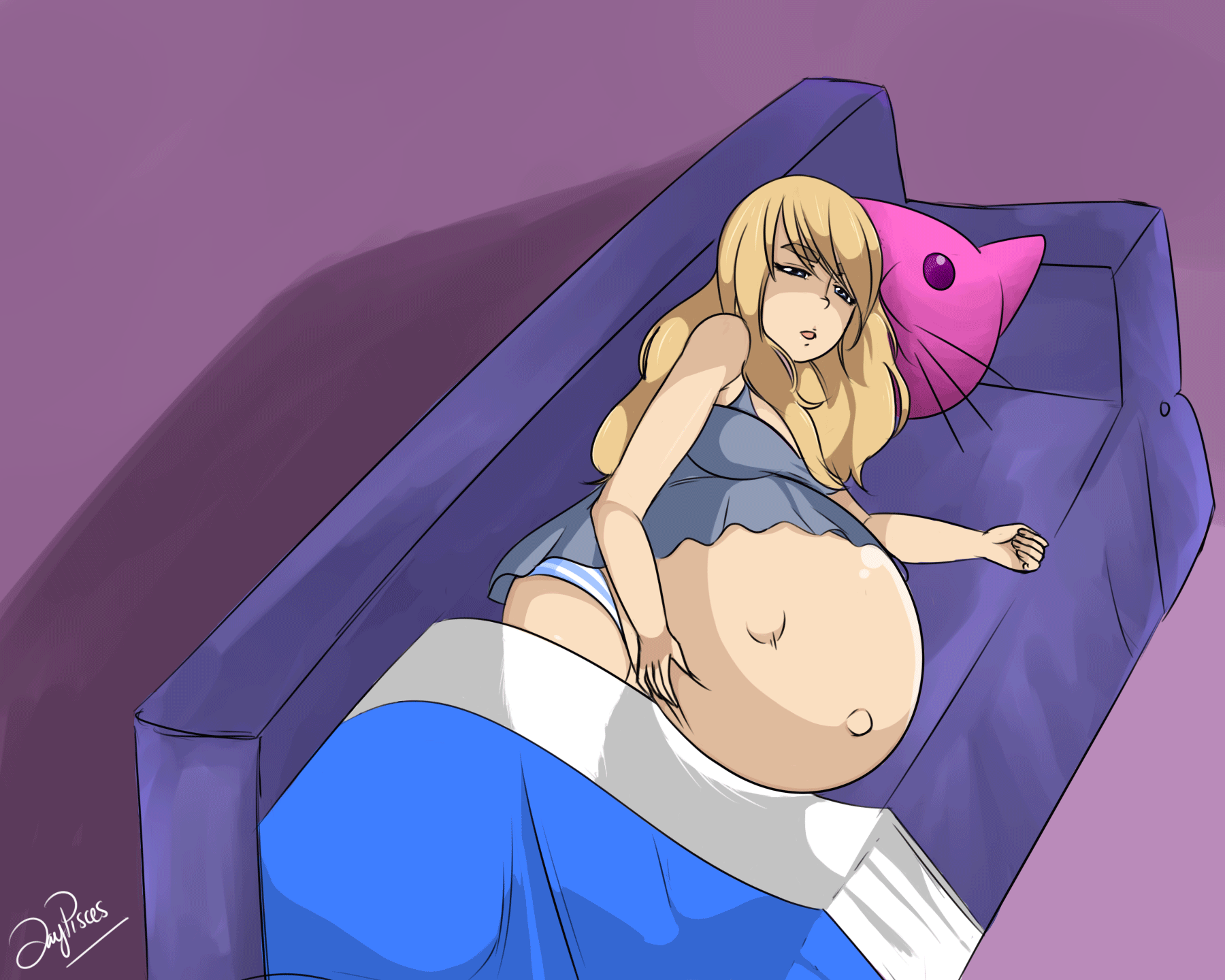 Goth girl bloated belly