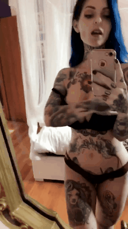 Sexy tattooed girl rounded boobs live