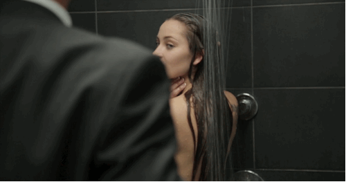 Sexy teen shower washing long hair