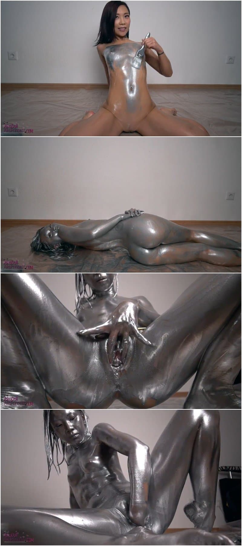 Silver paint anal fisting asian girl