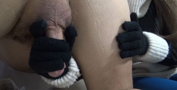 Kacie leather gloves handjob
