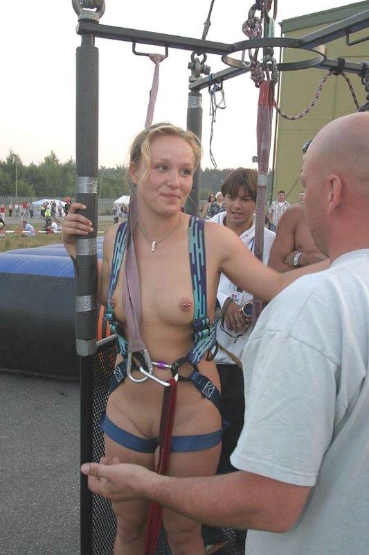 Naked bungee jumping public