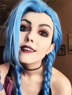 Pretty blue hair girl gives head